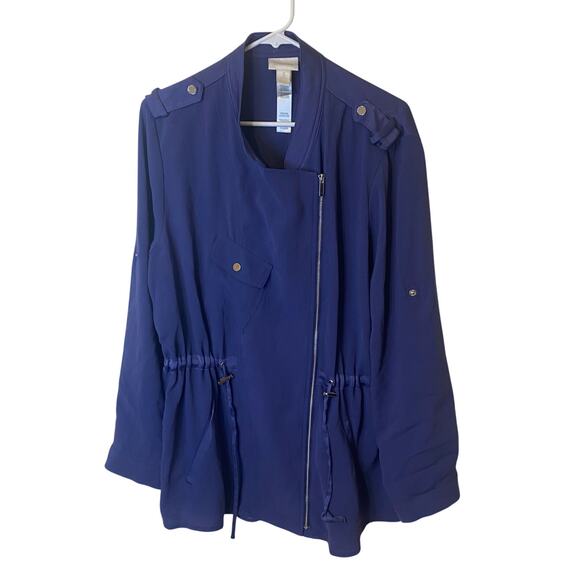 Chicos Blue Sheer Back Anorak Jacket Womens Size 3 (XL) Roll Tab Sleeve Full Zip - Picture 9 of 13